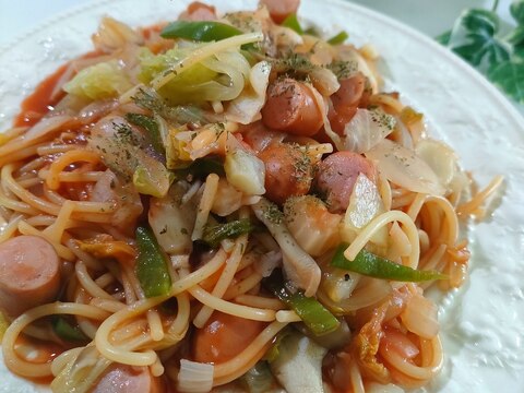 フライパン1つ☆まいたけウィンナーナポリタン